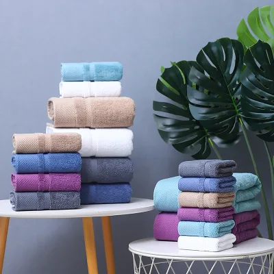 Manufacturer Wholesale Pure Cotton Hotel Absorbent Towel Set, Solid Color Logo Embroidery Thick Towel With Multiple Colors