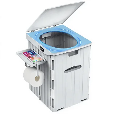 Portable Lightweight Folding Camping Toilet 38L Plastic Heavy Duty Restroom Detachable Paper Holder Phone Shelf Easy Assembly 12