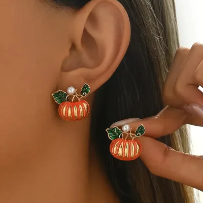 2026 New Arrival Fashion Halloween Pumpkin Enamel Funny Stud Earrings for Women