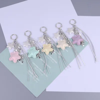 INS Style Pastel PU Leather Star Keychain Multi Mini Metal Star Charms Silver Snake Tassel Fashion Hanging Ornament Key Holder