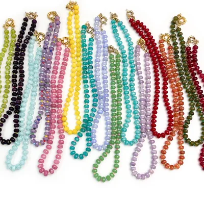 Multicolor Faceted Rondelle Natural Stone Beaded Necklace Toggle Clasp Boho Dopamine Women Neck Jewelry