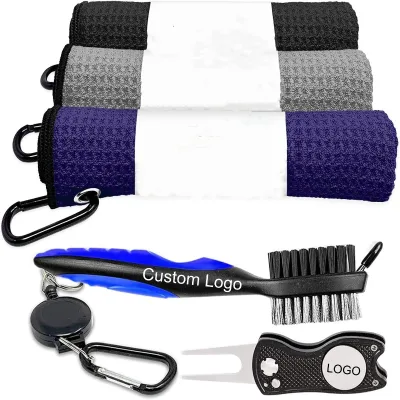 Golf Cleaning Kit Set Including Microfiber Golf Towel Divot Tool and Club Cleaner