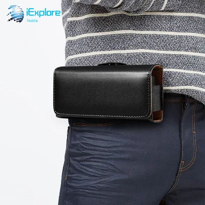 IExplore Manufacturer Universal Flip Cover Glossy PU Leather Horizontal Waist Hanging Buckle Holster Phone case for Smart Phone