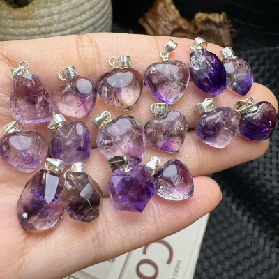 High Quality purple Quartz Healing Super 7 Free Form Heart Shape 925silver Pendant for Woman Gifts Jewelry Pendants