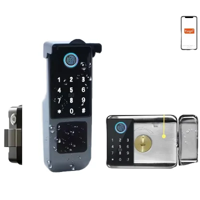 Tuya Smart WiFi Aluminum Double Fingerprint & Digital Password Card Key App Controlled Electronic Door Lock for Outdoor Gate