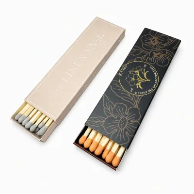 Decorative Long Wooden Matches Packed in Custom Printed Slim Pull Out Paper Matchbox Custom Design
