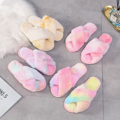 Colorful 2024 Faux Fur slippers for Women Wholesale Ladies Fur Slipper Designer Fuzzy House slippers Plush Faux Fur Fluffy