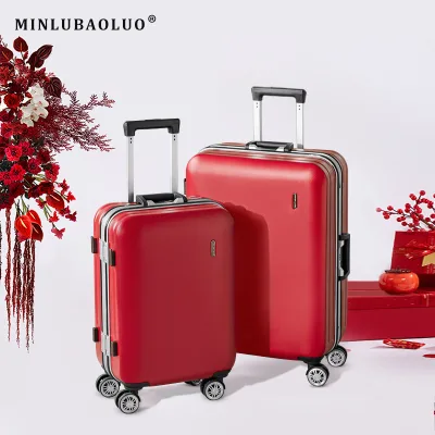 Chinese Luggage Manufacturers Wholesale Custom PC Red Festive Hand Luggage Handcart Travel Luggage Rolling Boarding Chassis