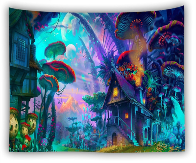 Bohemian Home Decor Wall Tapestry Hanging Huge Mushroom House Fairyland Psychedelic Tapestry