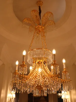 Luxury Home Decor Brass Crystal Pendant Light with French 24K Gold Plated Palm Leaf for Villa Interior