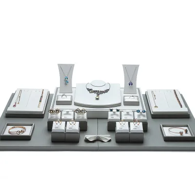 High-end Black and White Pu Leather Counter Jewelry Display Stand Set