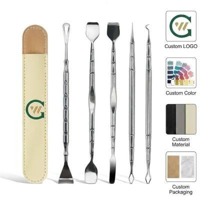 Wholesale Stainless Steel Blackhead Remover Set Ultra-thin Facial Scraper Spatula Pore Cleaning Tool Kit with Leather Pouch
