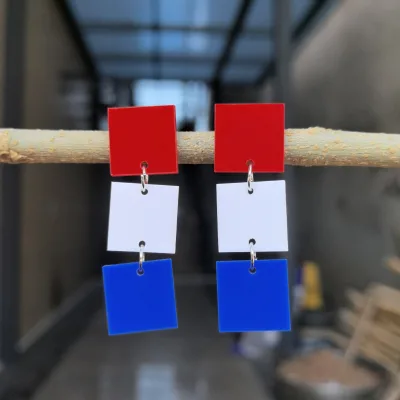 Simple Classic and Retro American Independence Day Acrylic Drop Earrings Tripartite in Ball Shape-Square Circle Heart