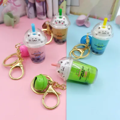 Chuangyi Lingshang Lucky Cat Milk Tea Cup Oil Series Keychain Jewelry Pendant Gift Manufacturing Factory