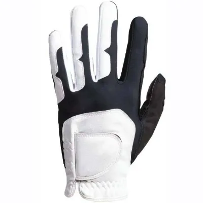 Black & White PU Leather Men's Golf Gloves Hook Loop Closure Full Finger Design Breathable Durable for Daily Training