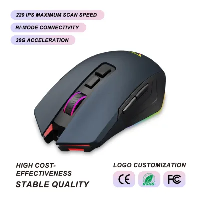 Tri-Mode Gaming Mouse Wired 2.4G Wireless Adjustable DPI/Polling Rate 220IPS 30G Macro Profile Energy-Saving Battery
