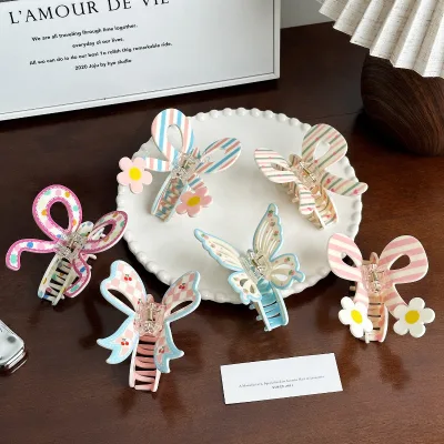 Flower Bow Clip Forest Style Girl Cherry butterfly Hair Clip Shark Clip Resin Head Wear