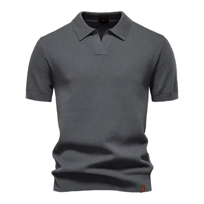 High Quality Viscose/Polyester Pineapple Knit Casual for Shirt Men Seagull Collar Short Sleeve Breathable Anti-Wrinkle Quick