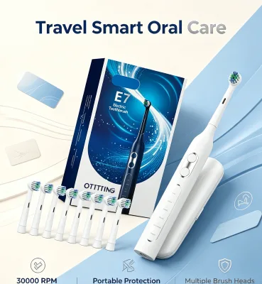 Eisler OEM E7 Rotary Electric Toothbrush Bundle with 8 Brush Heads & Travel Storage Box, Custom Logo Available