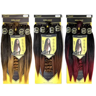 350g 4+1 PRE-Stretched Boho Divided Afro Yaki Bulk Synthetic Hair Extension Fashion Style Dyed Single Weft