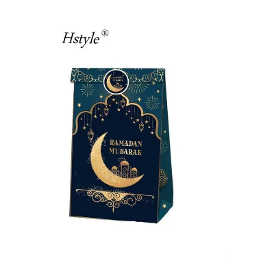 Hstyle 12 Pack Antique Ramadan Mubarak Birthday Party Gift With Stickers for Muslim Party Supplies HS1592 Moon Lantern Gift Bags