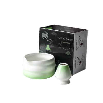 ESTICK Luxury Japanese-Style Matcha Tool Set Cross-Border Ceramic Striped Tea Bowl Stand Gradient Color 100 Benli