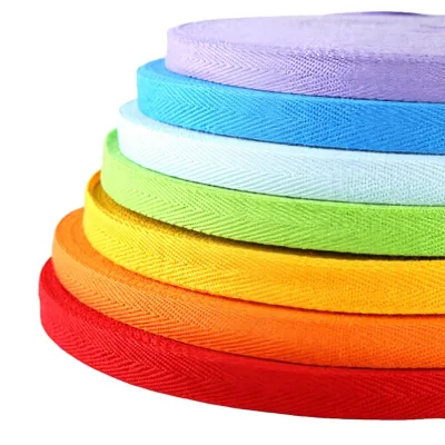 Customizable 10mm Twill Ribbon Colorful Herringbone 100% Cotton Webbing Strap for Sewing Garments Shoes High Tenacity Feature