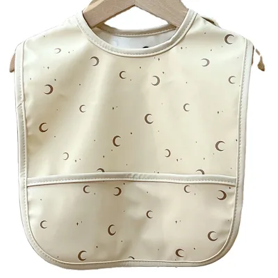 Baby Reusable Waterproof Printed PU Bibs With Food Capture for Feeding