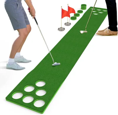 Green Pad Golf Game Putter Pad 2 Holes Cup 2 Red Flag Golf Training in Indoor and Outdoor Golf Simulator Gift