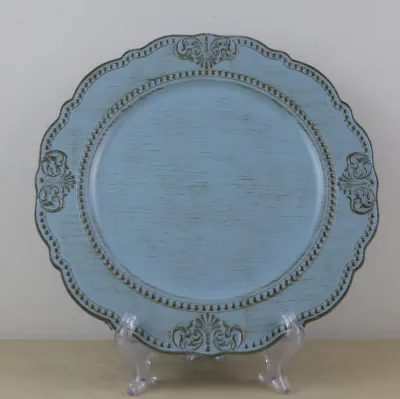 13 Inch Luxury Wedding Plastic White Blue Antique Table Charger Plates Wedding Events Party Decoration Chargers