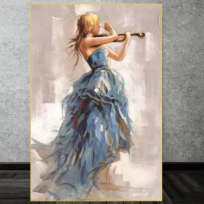Hand Painting Girl Ballet Dance Fiddle Art Painting on Canvas Factory Custom Abstract Nordic Wall Decoration