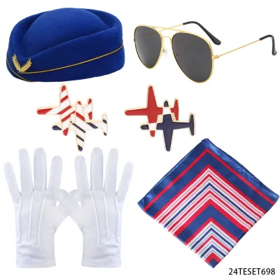 Women's Flight Attendant Clothing Accessories Flight Attendant Costume Flight Attendant Hat, Sunglasses, Scarf, Gloves