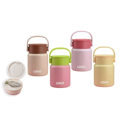 Pastel Stainless Steel Insulated Food Jar | Customizable Logo Built-in Spoon | Thermal Food Container for School & Office
