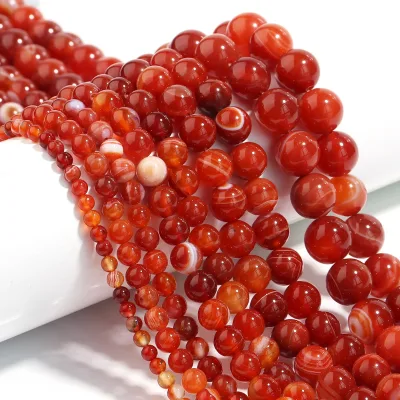 Red Striped Agate Beads Natural Gemstone Beads Loose Round Stone Beads for DIY Bracelets and Necklaces