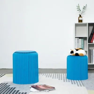 Creative Portable H42cm Blue Paper Stool Foldable Honeycomb Paper Chair Folding Paper Chair