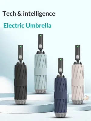 Smart Electric Umbrella One-key Open and Close Thickened Reinforced Strong Anti-storm Umbrella 3-section Folding Umbrella