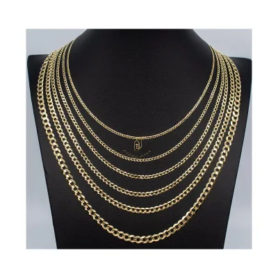 GP 1.35mm 1.55mm 2.2mm AU585 AU750 Solid Gold Bulk Chain Unfinished Curb Miami Cuban Link Real Pure Gold Jewelry Wholesale