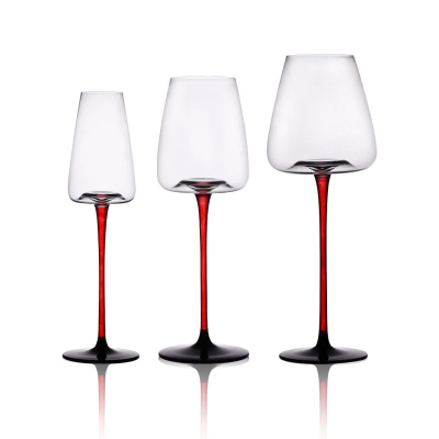 Concave Bottom Red Stripe Black Bow European Wine Glass Crystal Champagne Burgundy Wine Glass