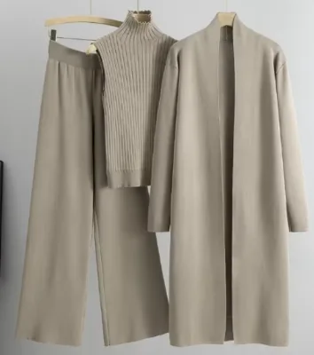 Women's Autumn and Winter New Temperament Knitted Suit Sleeveless Vest Sweater Cardigan Pants Three Piece Set