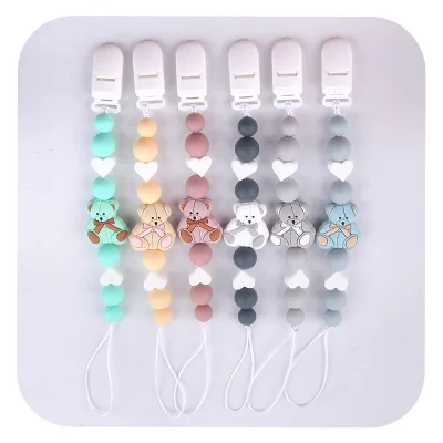 Silicone Pacifier Clip for Infant Teething Baby Bear Toy Pacifier Clips Teethers Clips for Baby Shower Birthday Christmas Gift