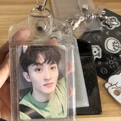 Hot Kpop Clear Glitter PVC Mini Photo Card Holder for Little Girls
