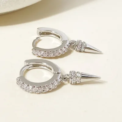 2024 Cone diamond hook Pendant Earring customized dainty Conical Shape S925 silver Rhodium Plated Dangling Huggie hoop earrings