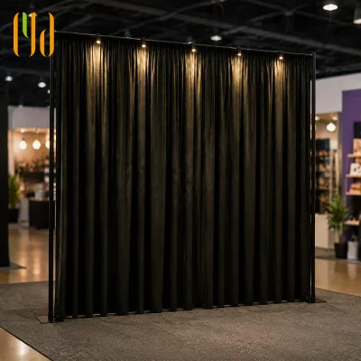 Black Drape Backdrop Kit Aluminum Polyester Simple Style Portable Folding Frame Carry Bag for Trade Show Expo Event Stage