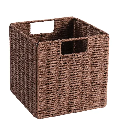 Natural Rattan Handmade Seagrass Rattan Wicker Laundry Storage Box Rectangle Folding Collapsible Water Hyacinth Storage Baskets