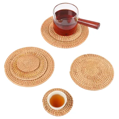 Round Natural Wicker Trivet Mats, Heat Resistant Rattan Placemats for Tea Cups, Pots, Table Home Decor