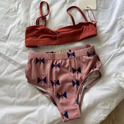 Wholesale Little Girl's Textured Fabric Butterfly Bikini with Adjustable Shoulder Straps Swimsuit Set One-piece Bathing Suit