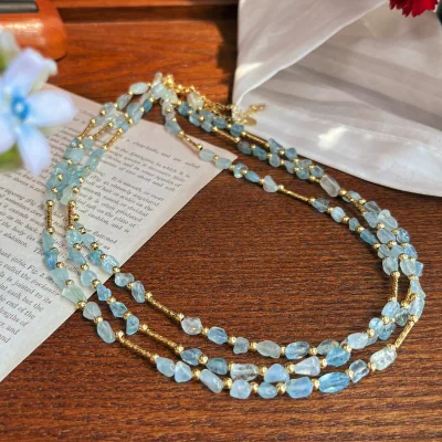 Romantic Summer Natural Aquamarine Full of Stars Clavicle Chain Necklace Choker