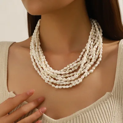 Trendy Statement Shell Necklace, Elegant Multi-Layer Collarbone Chain, Vacation Style Versatile Jewelry for Women