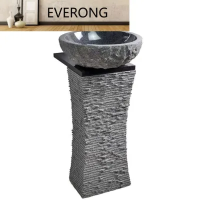 Everong Ev29 G654 Marble Natural Stone Pedestal Bathroom Vanity Outdoor Wash Sink with 5 Year Warranty Round Basin