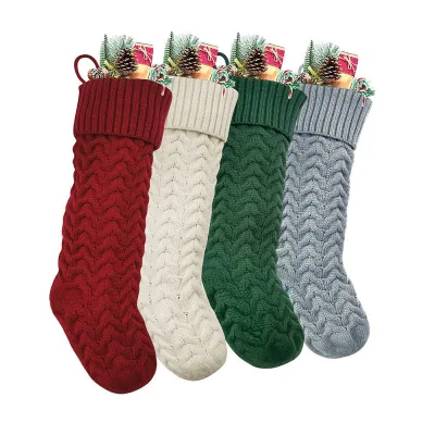 Knitted Wholesale Soft Solid Color Santa Socks Candy Gift Red Green Christmas Stockings